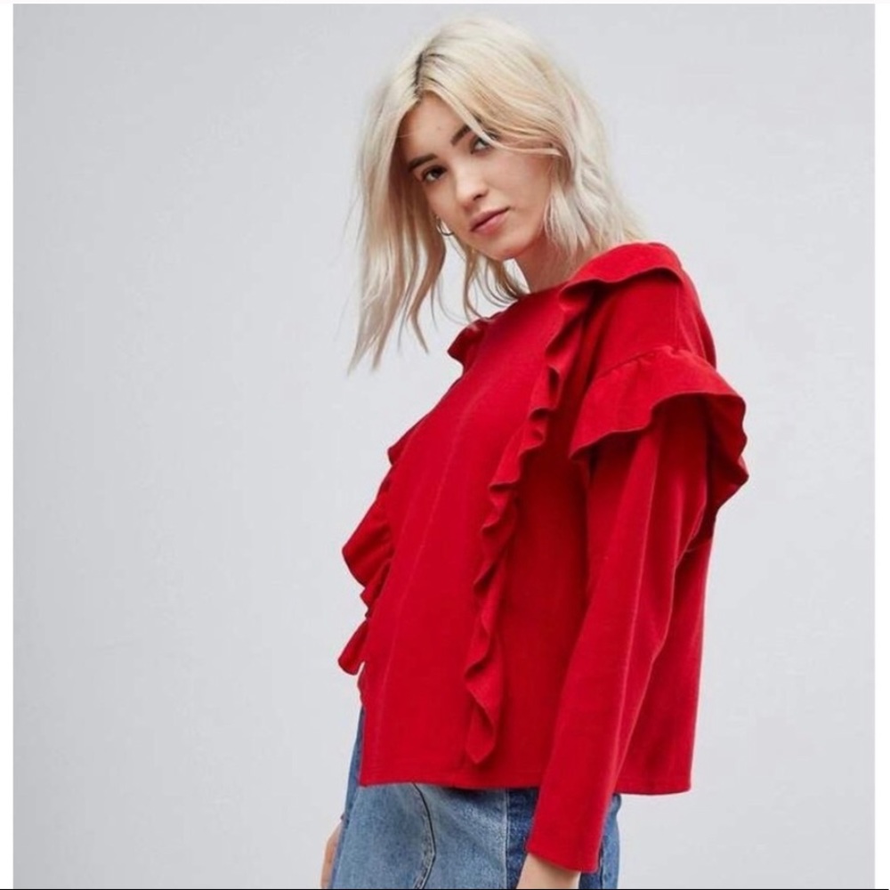 Bershka Ruffle Top with side slits-Small